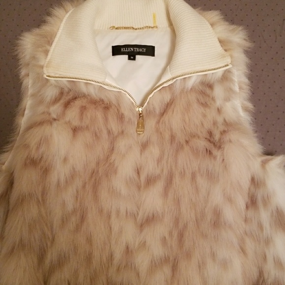 Ellen Tracy Foux Snow Leopard Fur Vest size M - Picture 2 of 4
